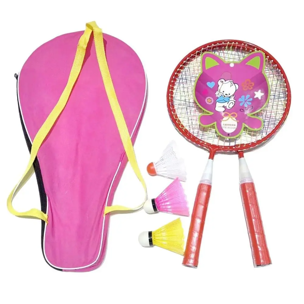 Pink Blue Kids Badminton Rackets Anti Slip with 3 Balls Children's Training Racquets Pen-hold Handle Iron Alloy Double Racquets