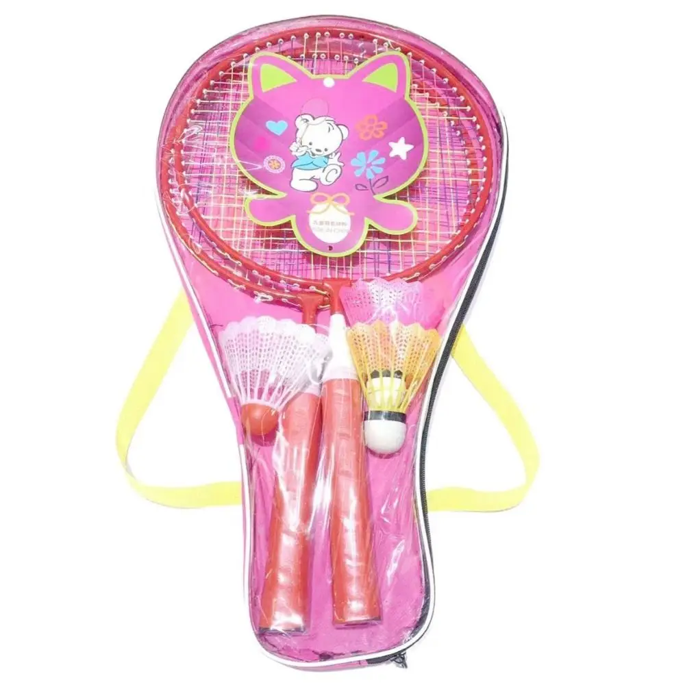 Pink Blue Kids Badminton Rackets Anti Slip with 3 Balls Children's Training Racquets Pen-hold Handle Iron Alloy Double Racquets