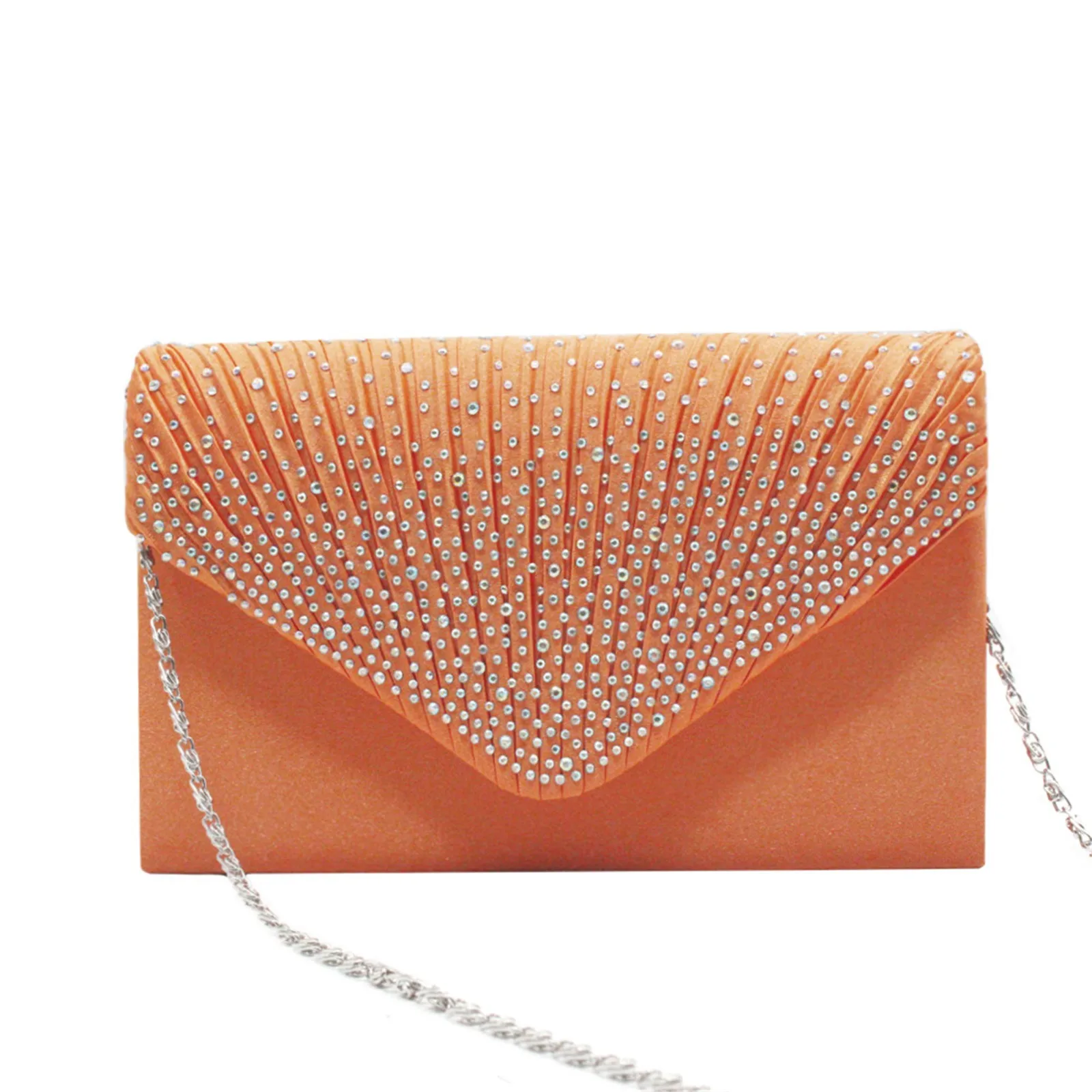 Women'S Fashion Elegant Clutches Trend Satin Rhinestone Shoulder Bag With Thin Chain Party Banquet Dress Matching Evening Bags