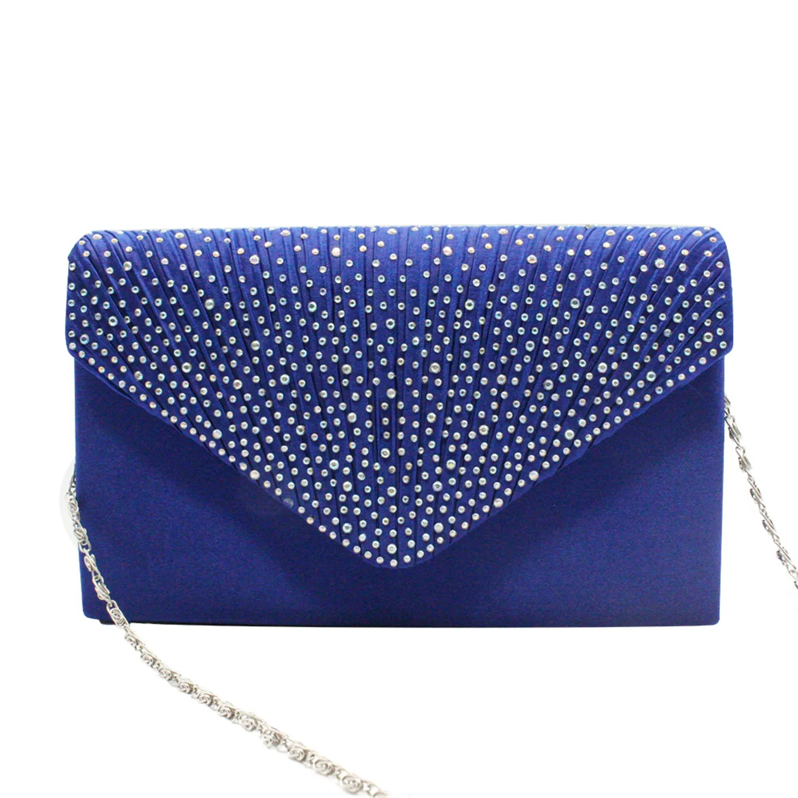 Women'S Fashion Elegant Clutches Trend Satin Rhinestone Shoulder Bag With Thin Chain Party Banquet Dress Matching Evening Bags