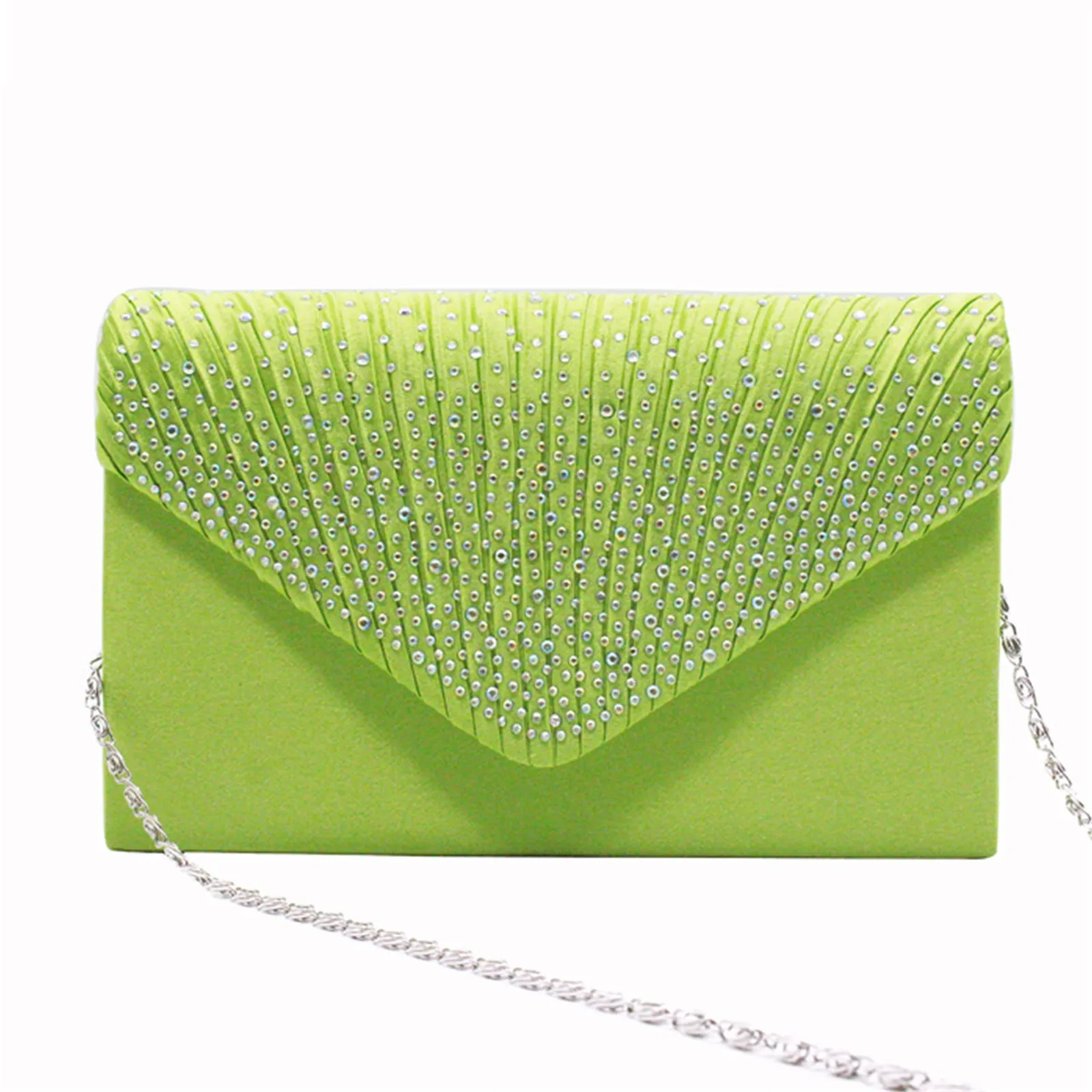 Women'S Fashion Elegant Clutches Trend Satin Rhinestone Shoulder Bag With Thin Chain Party Banquet Dress Matching Evening Bags