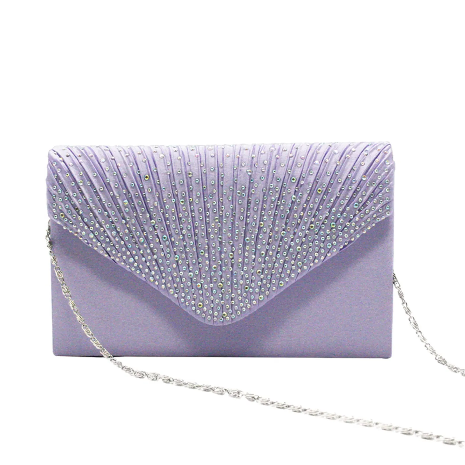 Women'S Fashion Elegant Clutches Trend Satin Rhinestone Shoulder Bag With Thin Chain Party Banquet Dress Matching Evening Bags