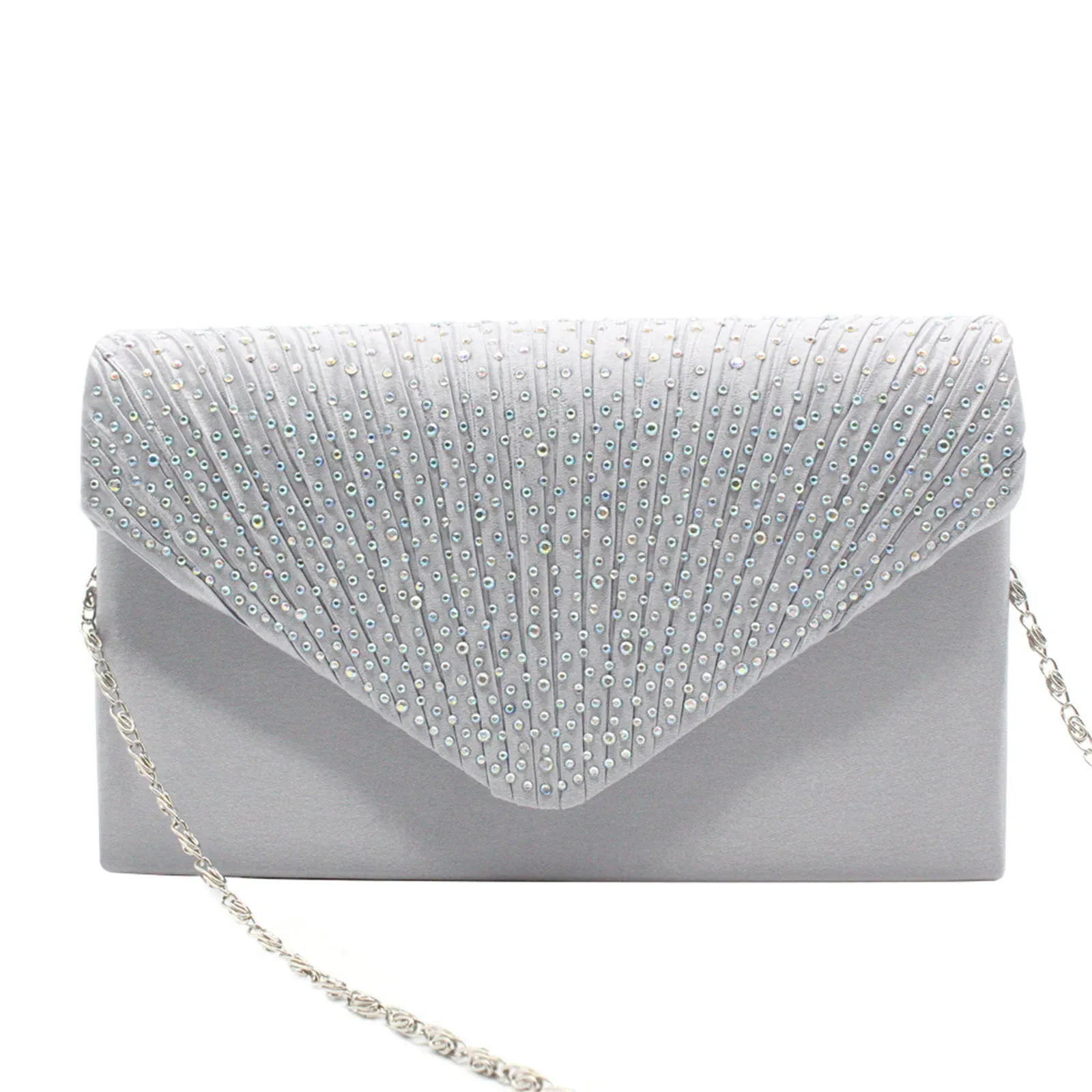 Women'S Fashion Elegant Clutches Trend Satin Rhinestone Shoulder Bag With Thin Chain Party Banquet Dress Matching Evening Bags
