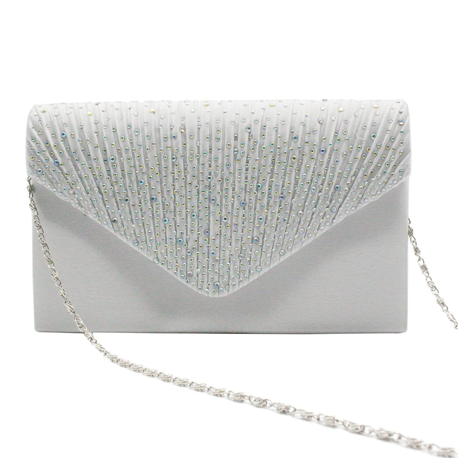 Women'S Fashion Elegant Clutches Trend Satin Rhinestone Shoulder Bag With Thin Chain Party Banquet Dress Matching Evening Bags