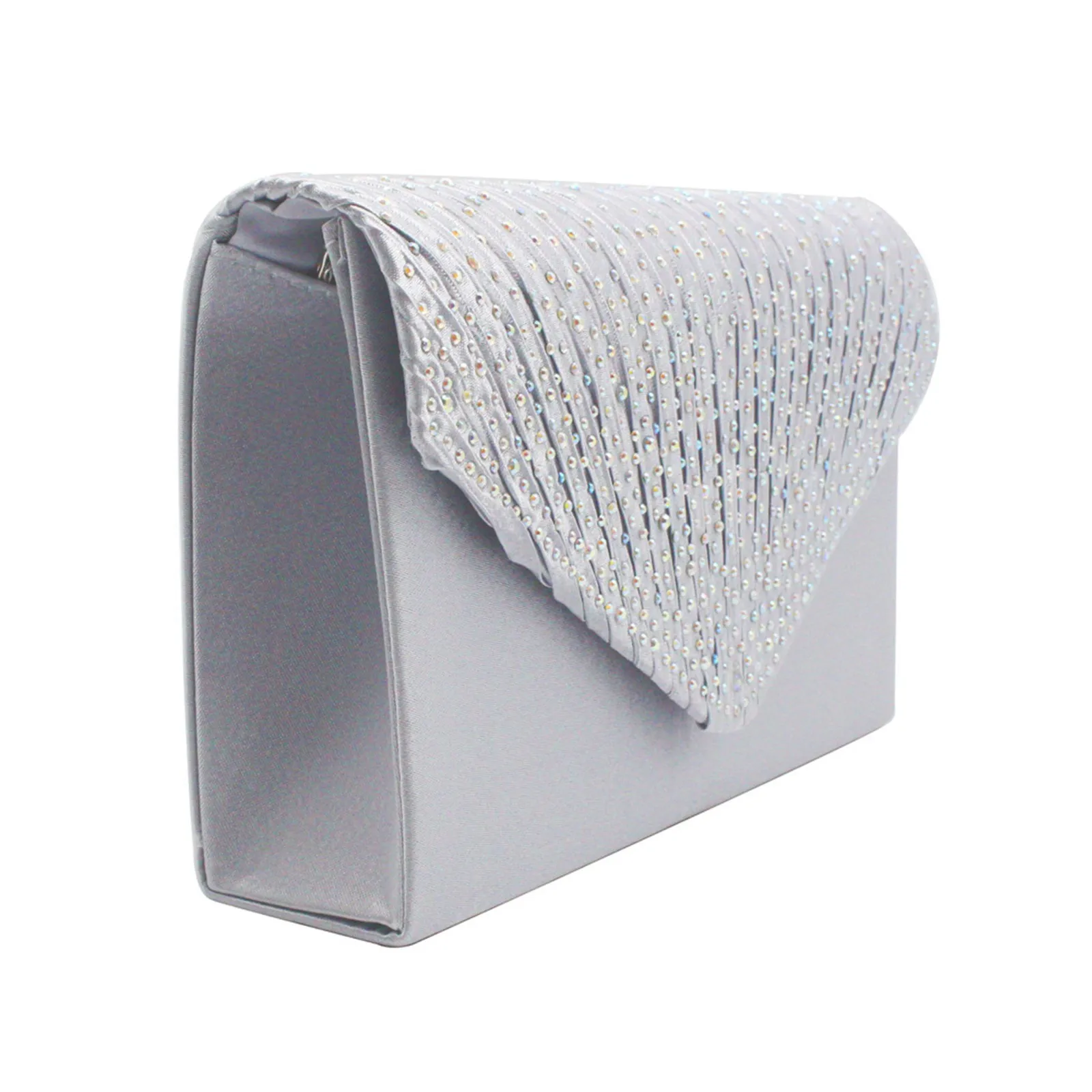 Women'S Fashion Elegant Clutches Trend Satin Rhinestone Shoulder Bag With Thin Chain Party Banquet Dress Matching Evening Bags