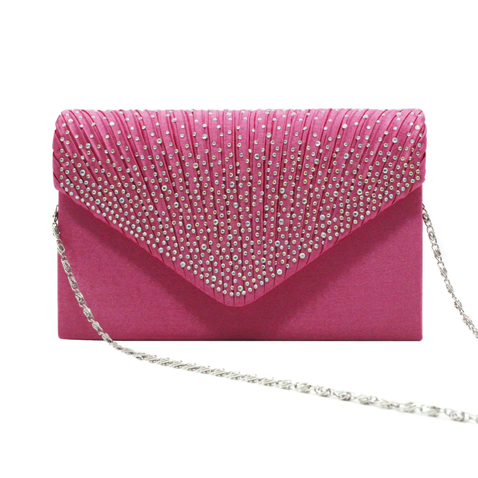 Women'S Fashion Elegant Clutches Trend Satin Rhinestone Shoulder Bag With Thin Chain Party Banquet Dress Matching Evening Bags