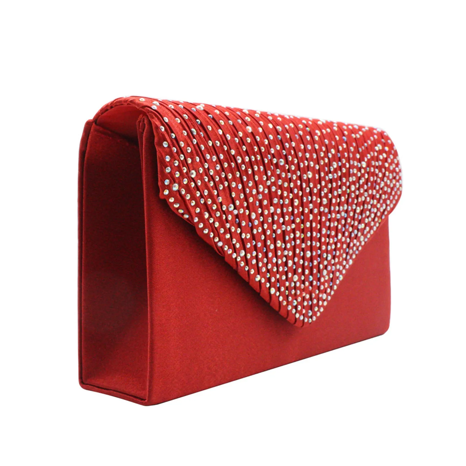 Women'S Fashion Elegant Clutches Trend Satin Rhinestone Shoulder Bag With Thin Chain Party Banquet Dress Matching Evening Bags