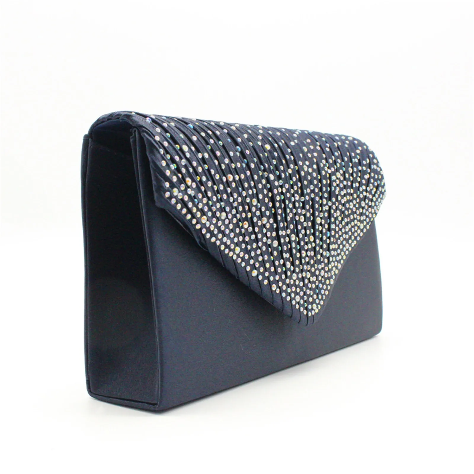 Women'S Fashion Elegant Clutches Trend Satin Rhinestone Shoulder Bag With Thin Chain Party Banquet Dress Matching Evening Bags