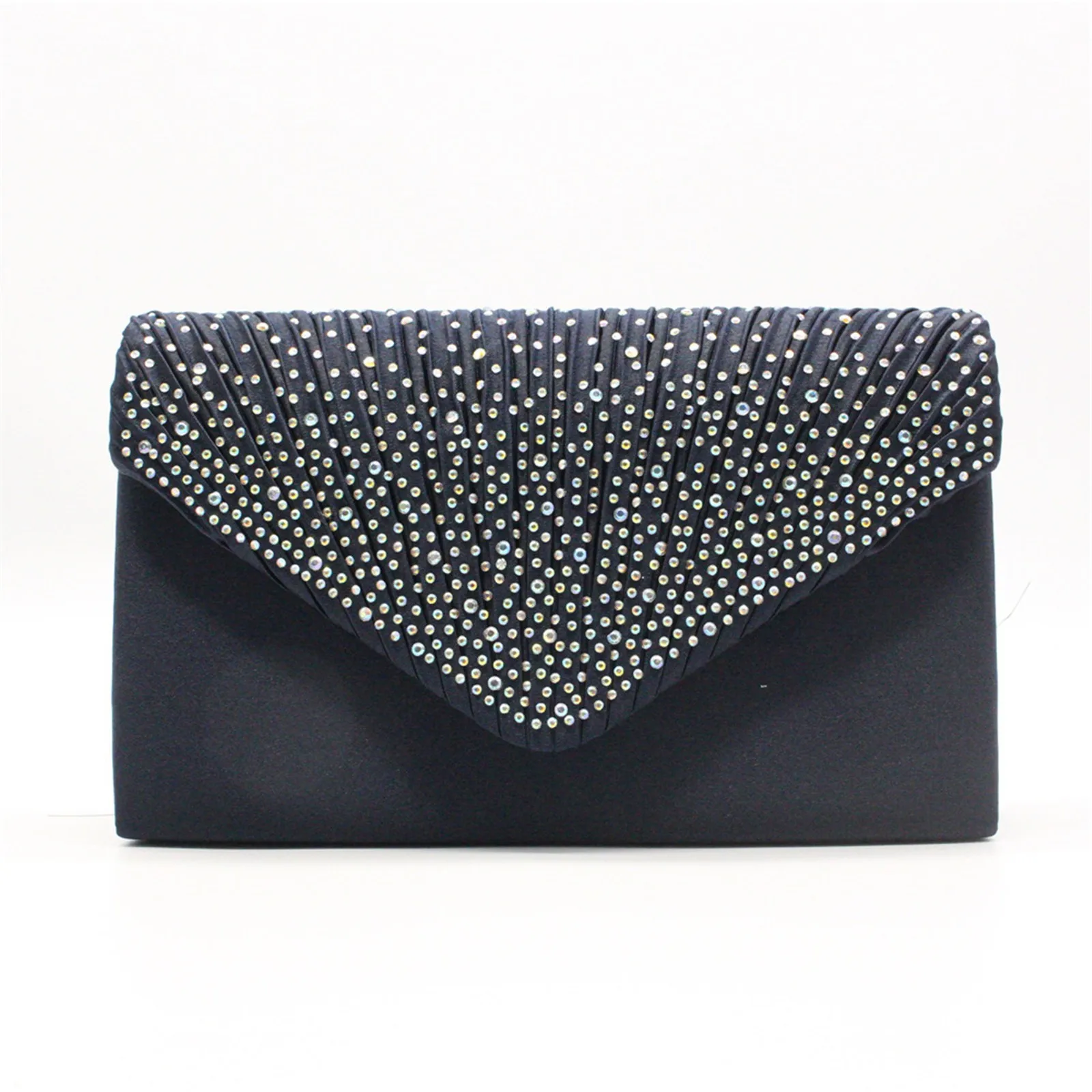 Women'S Fashion Elegant Clutches Trend Satin Rhinestone Shoulder Bag With Thin Chain Party Banquet Dress Matching Evening Bags