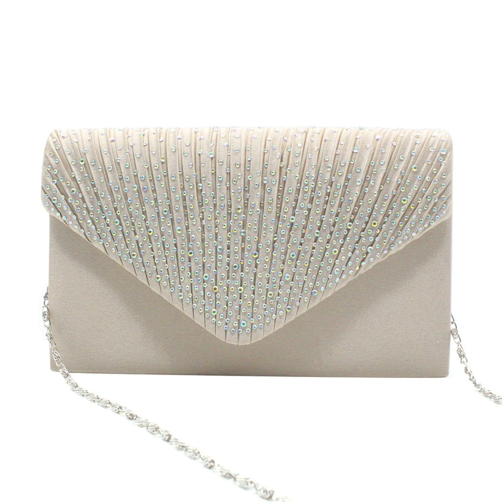 Women'S Fashion Elegant Clutches Trend Satin Rhinestone Shoulder Bag With Thin Chain Party Banquet Dress Matching Evening Bags