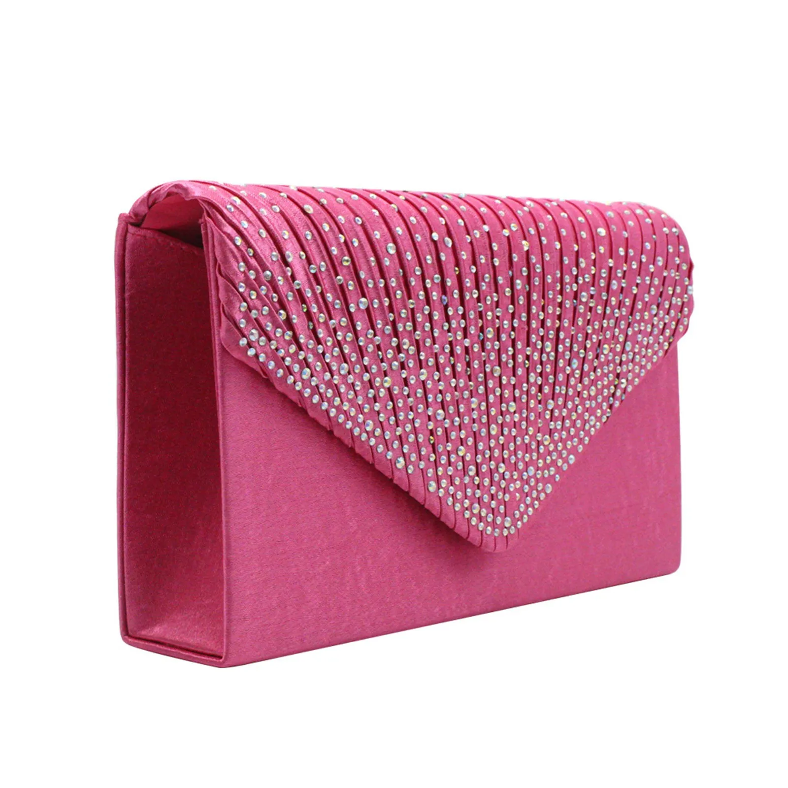 Women'S Fashion Elegant Clutches Trend Satin Rhinestone Shoulder Bag With Thin Chain Party Banquet Dress Matching Evening Bags