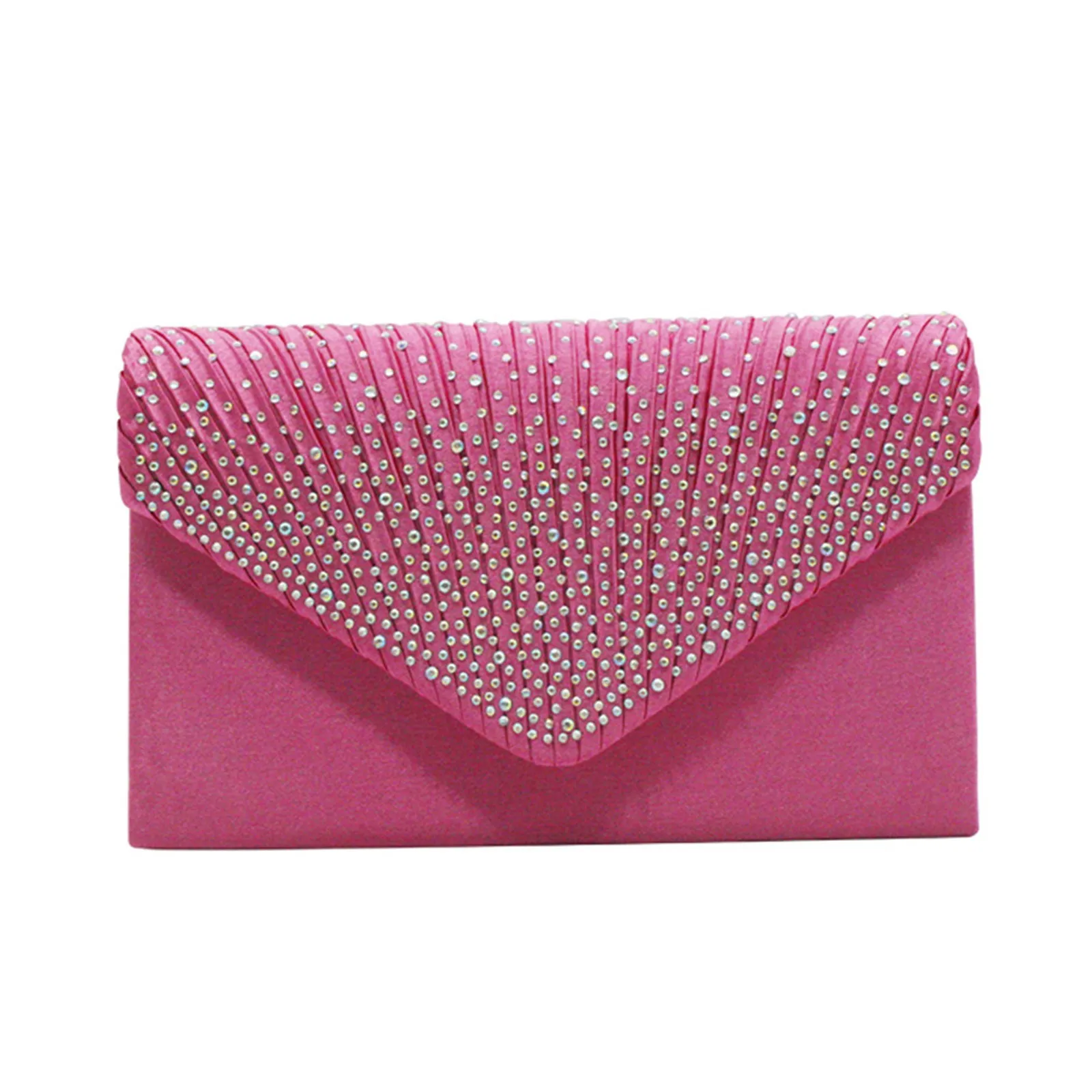 Women'S Fashion Elegant Clutches Trend Satin Rhinestone Shoulder Bag With Thin Chain Party Banquet Dress Matching Evening Bags