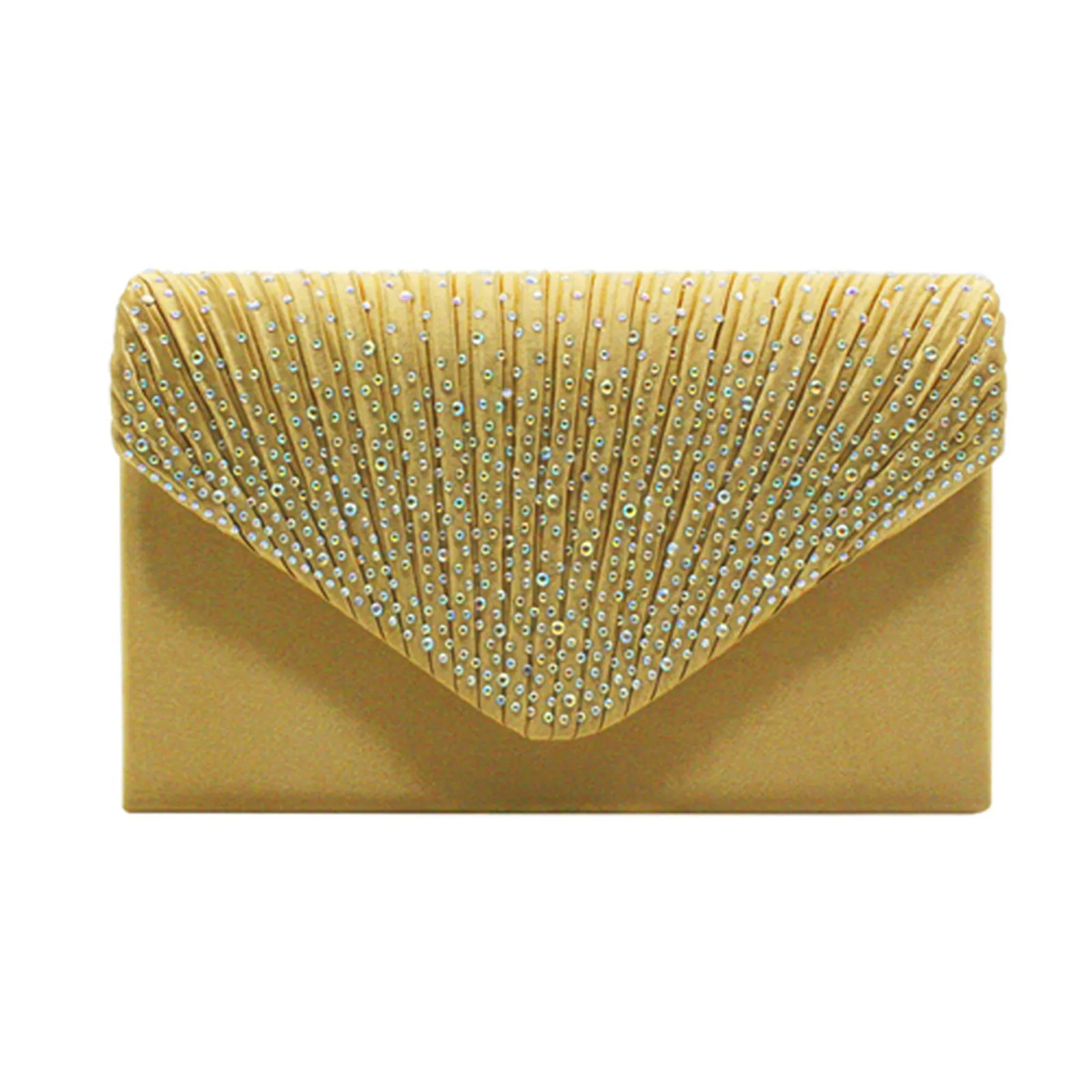 Women'S Fashion Elegant Clutches Trend Satin Rhinestone Shoulder Bag With Thin Chain Party Banquet Dress Matching Evening Bags