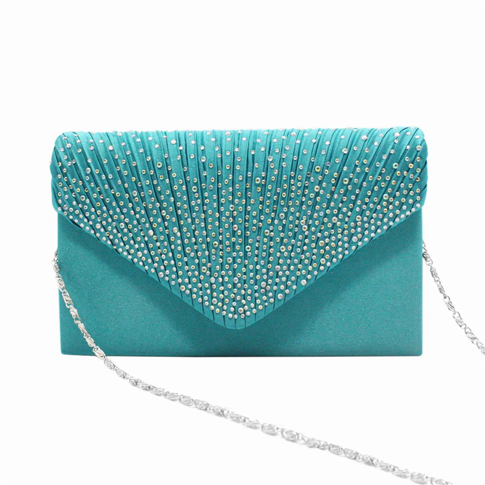 Women'S Fashion Elegant Clutches Trend Satin Rhinestone Shoulder Bag With Thin Chain Party Banquet Dress Matching Evening Bags