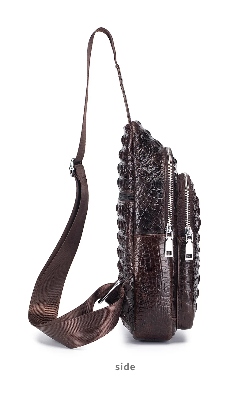 SCHLATUM Men's Genuine Leather Vintage Crocodile Pattern Chest Bag Luxury Men Crossbody Travel Bag Multifunction Sling Bags