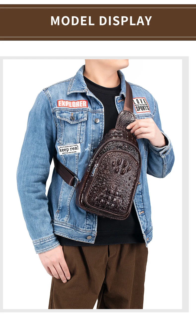 SCHLATUM Men's Genuine Leather Vintage Crocodile Pattern Chest Bag Luxury Men Crossbody Travel Bag Multifunction Sling Bags
