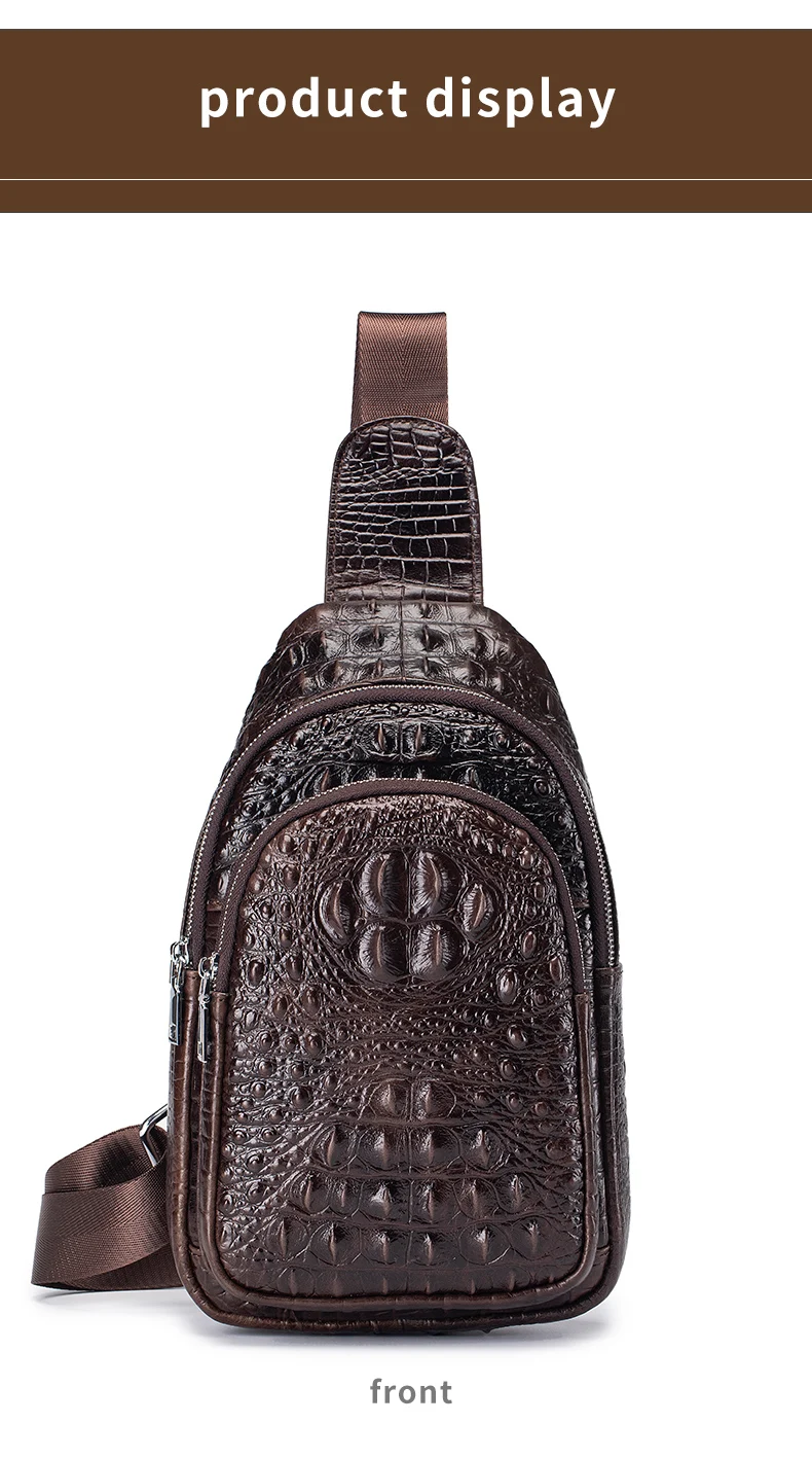 SCHLATUM Men's Genuine Leather Vintage Crocodile Pattern Chest Bag Luxury Men Crossbody Travel Bag Multifunction Sling Bags