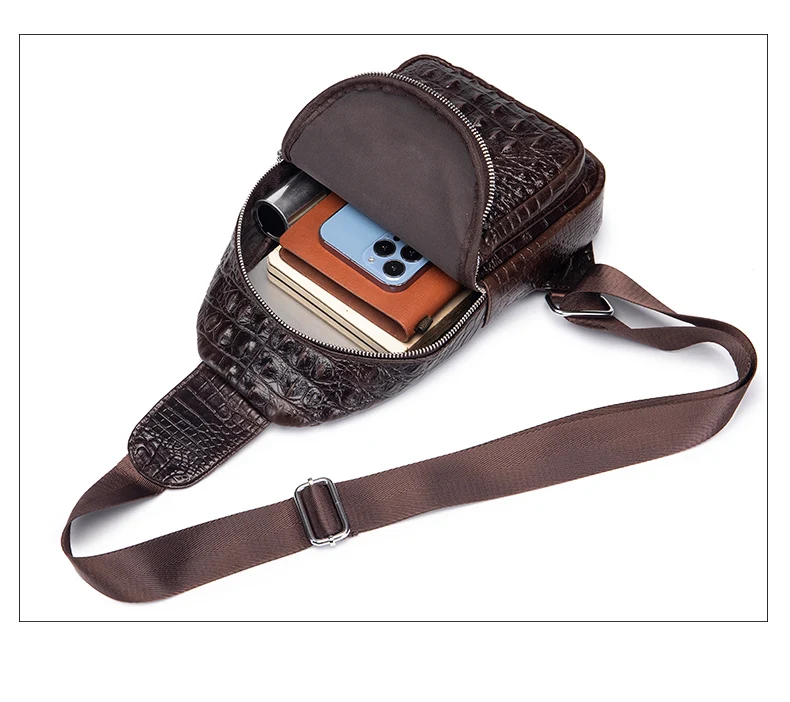 SCHLATUM Men's Genuine Leather Vintage Crocodile Pattern Chest Bag Luxury Men Crossbody Travel Bag Multifunction Sling Bags