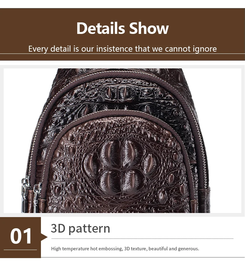 SCHLATUM Men's Genuine Leather Vintage Crocodile Pattern Chest Bag Luxury Men Crossbody Travel Bag Multifunction Sling Bags