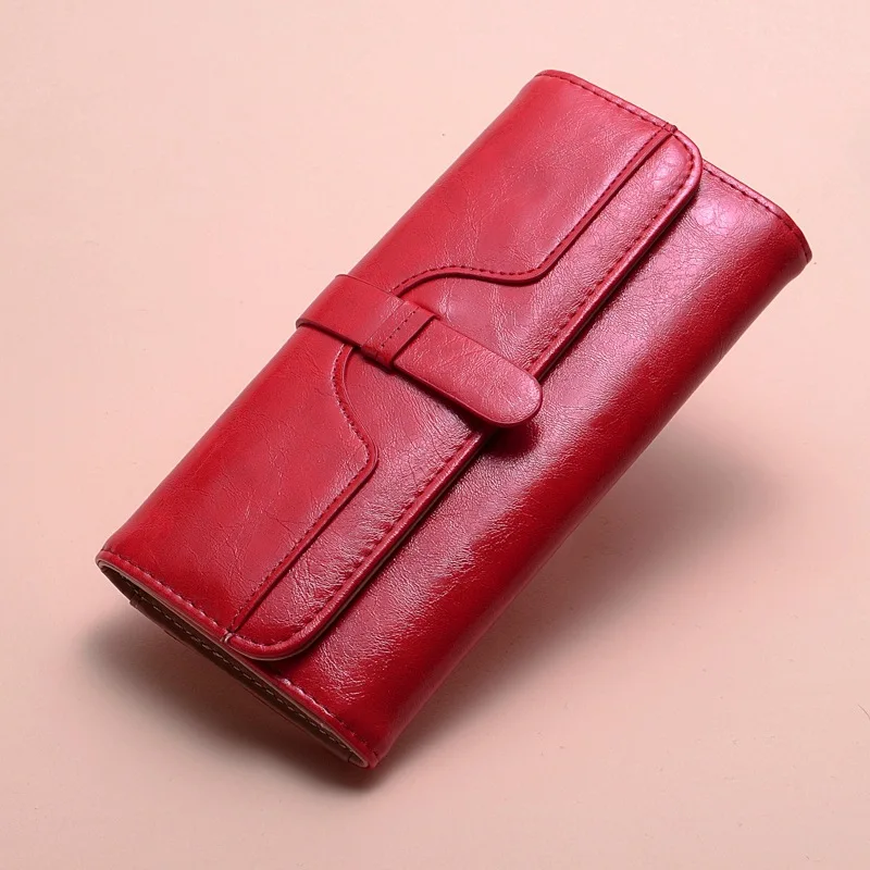 Genuine Leather Women's Long Wallet with RFID Protection - Multi Card Holder & Zipper Coin Pocket, Phone Bag Purse
