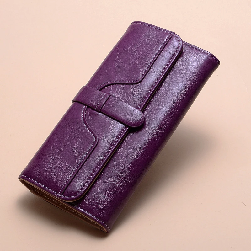 Genuine Leather Women's Long Wallet with RFID Protection - Multi Card Holder & Zipper Coin Pocket, Phone Bag Purse