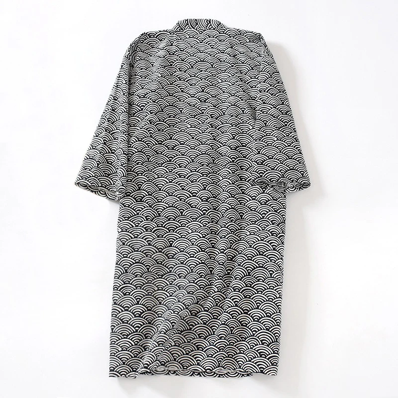 Japanese Style Kimono Bath Robe for Men Sauna Hotspring Home Wear Cotton Pajamas Spring Summer Sleepwear Monk Frock Robes