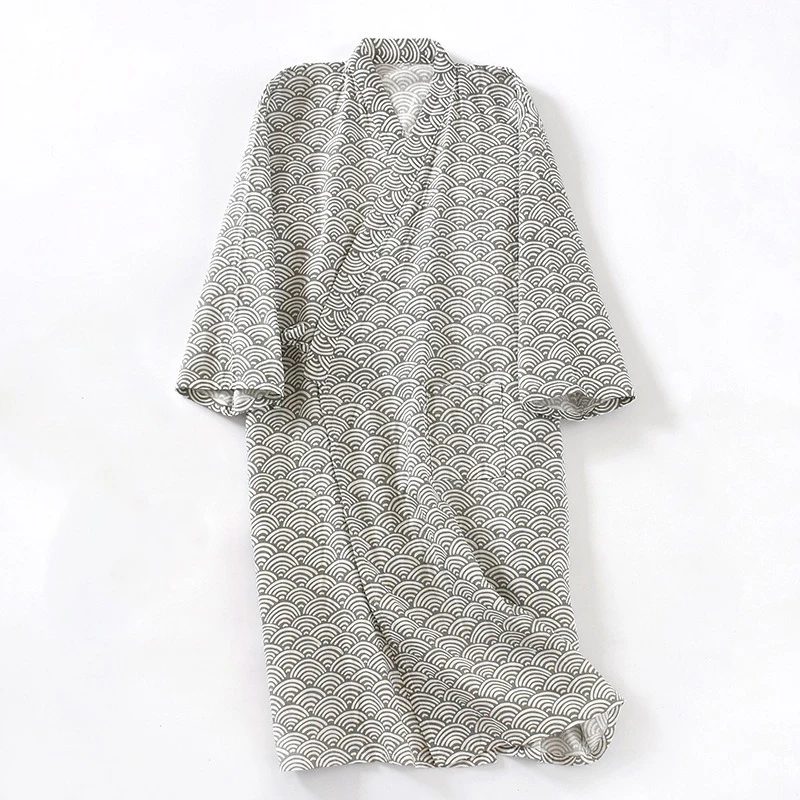 Japanese Style Kimono Bath Robe for Men Sauna Hotspring Home Wear Cotton Pajamas Spring Summer Sleepwear Monk Frock Robes