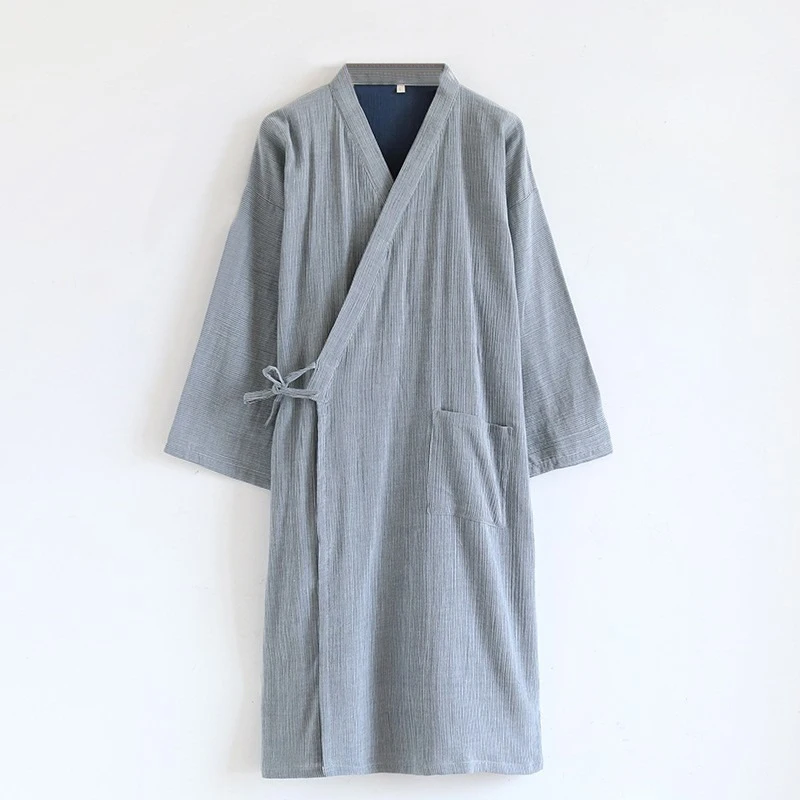 Japanese Style Kimono Bath Robe for Men Sauna Hotspring Home Wear Cotton Pajamas Spring Summer Sleepwear Monk Frock Robes