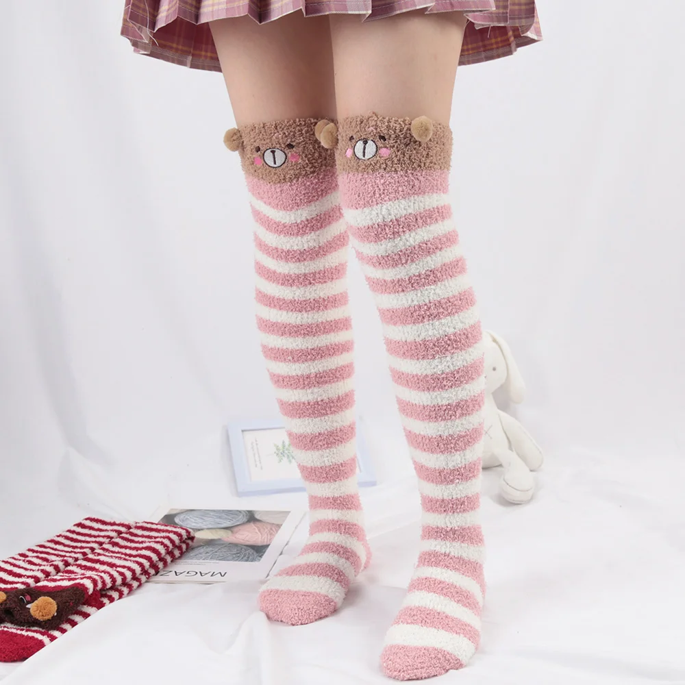 Japanese Girl Animal Modeling Knee Socks Striped Cute Compression Autumn Winter Warm Sock Kawaii Cozy Long Thigh High Socks