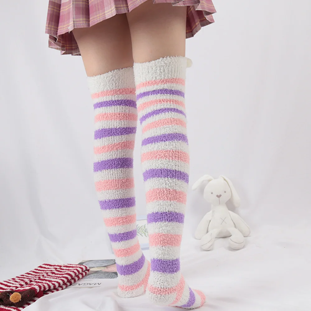 Japanese Girl Animal Modeling Knee Socks Striped Cute Compression Autumn Winter Warm Sock Kawaii Cozy Long Thigh High Socks