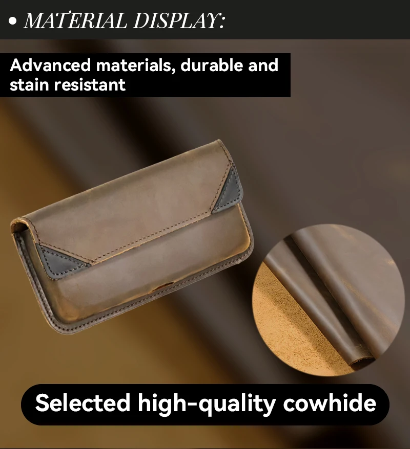 1pcGenuine Leather Waist Bag for Men, Casual Flip Cover, Phone Holster Case with Belt Clip, Mobile Phone Pouch for iPhone 15