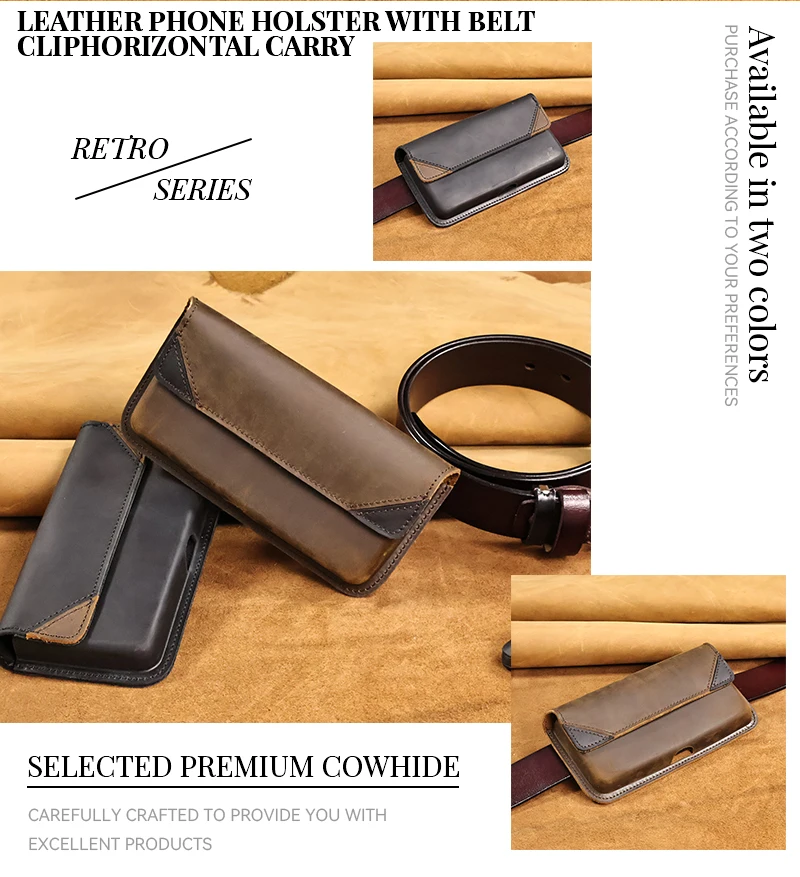 1pcGenuine Leather Waist Bag for Men, Casual Flip Cover, Phone Holster Case with Belt Clip, Mobile Phone Pouch for iPhone 15