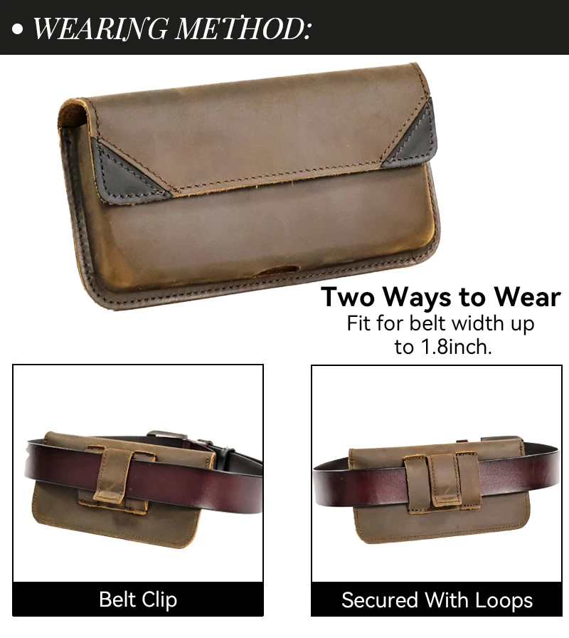 1pcGenuine Leather Waist Bag for Men, Casual Flip Cover, Phone Holster Case with Belt Clip, Mobile Phone Pouch for iPhone 15
