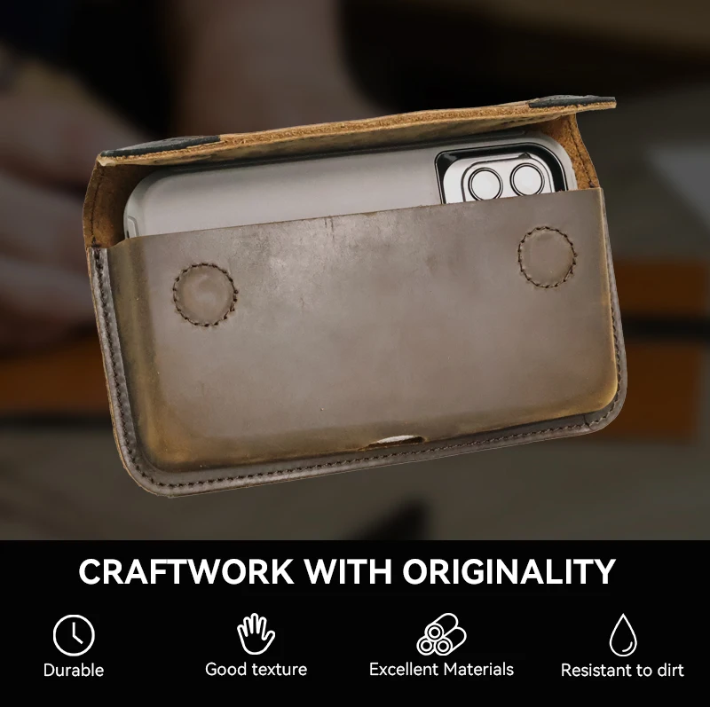 1pcGenuine Leather Waist Bag for Men, Casual Flip Cover, Phone Holster Case with Belt Clip, Mobile Phone Pouch for iPhone 15
