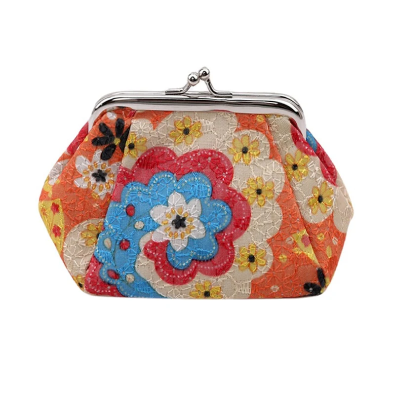 Women's Stylish Kiss Lock Storage Bag For Lipstick & Key,Floral Pattern Coin Purse