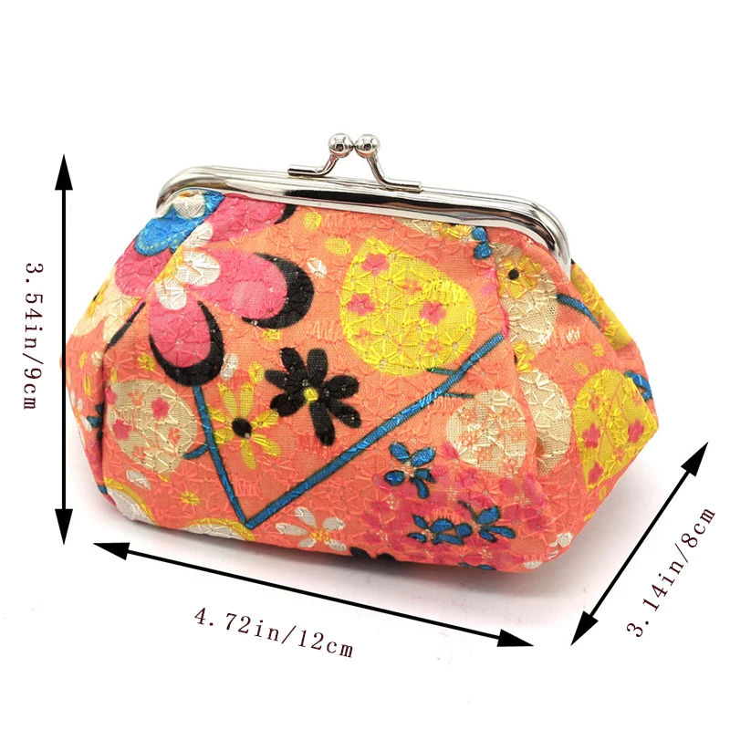 Women's Stylish Kiss Lock Storage Bag For Lipstick & Key,Floral Pattern Coin Purse