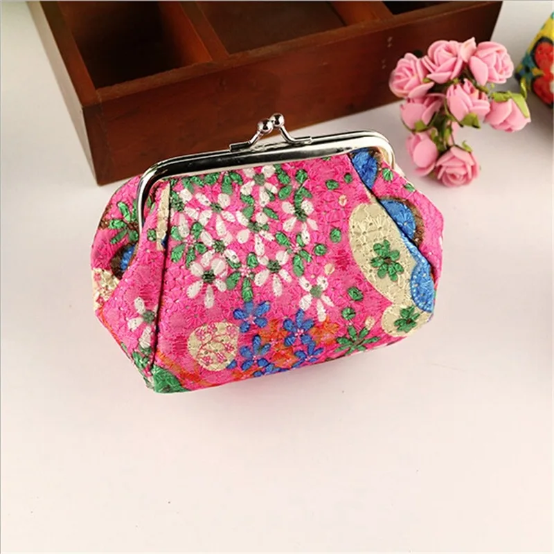 Women's Stylish Kiss Lock Storage Bag For Lipstick & Key,Floral Pattern Coin Purse