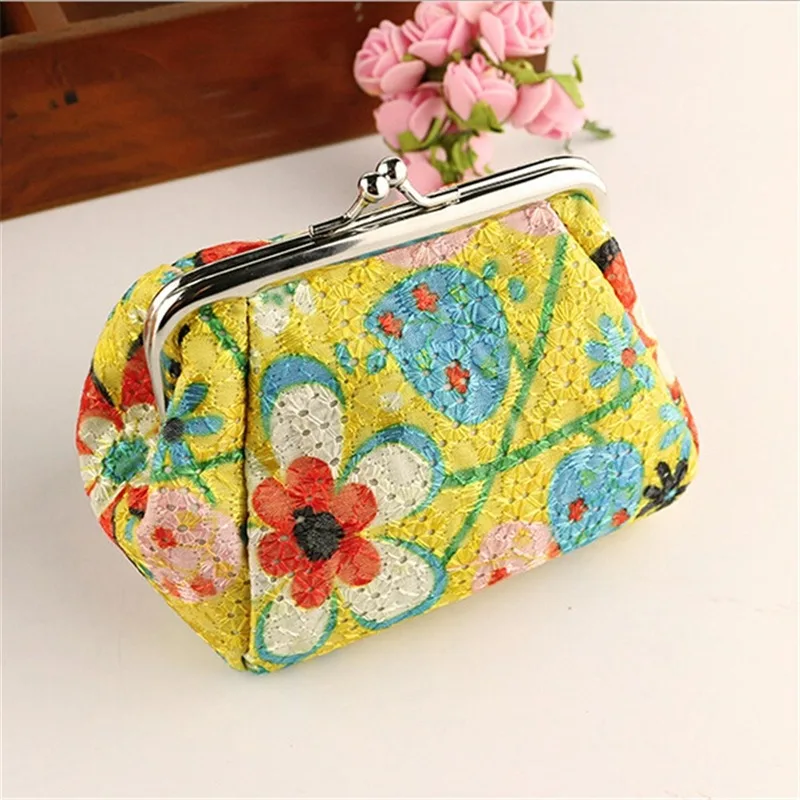 Women's Stylish Kiss Lock Storage Bag For Lipstick & Key,Floral Pattern Coin Purse