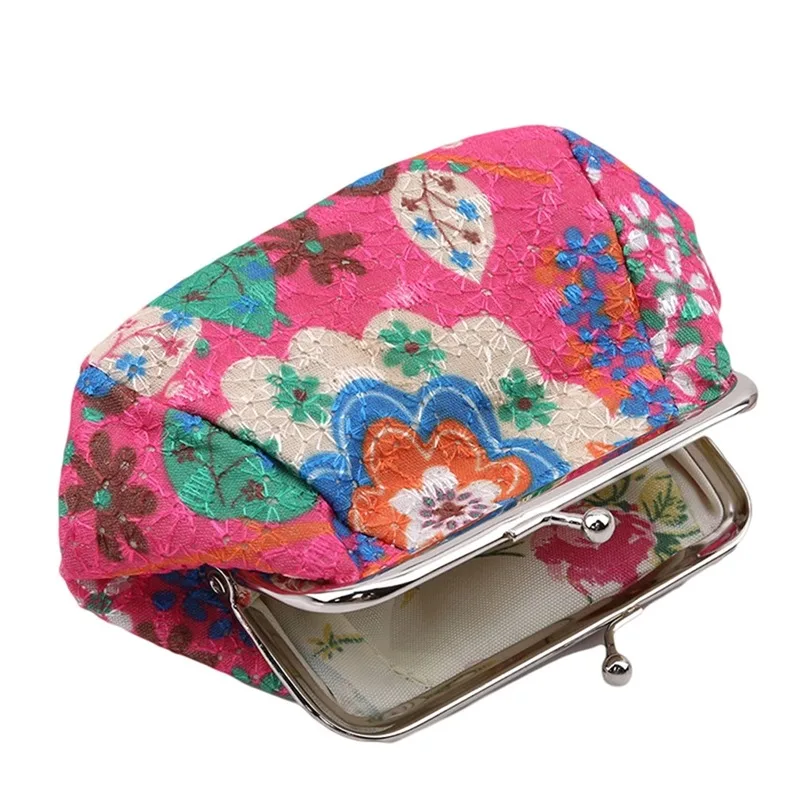 Women's Stylish Kiss Lock Storage Bag For Lipstick & Key,Floral Pattern Coin Purse