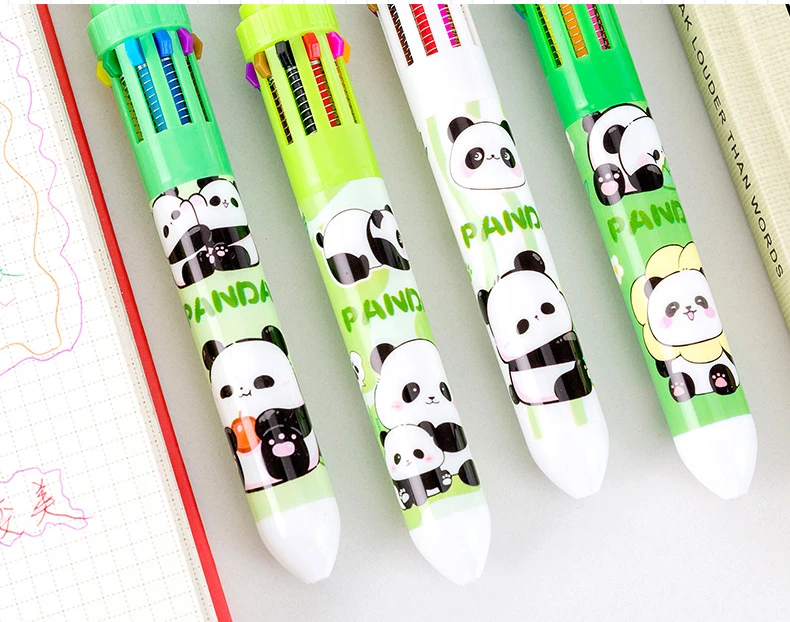 10Pcs/Lot Cute Panda 10 Color Ballpoint Pens Creative Multicolor Writing Pen Student School Stationery Office Supplies Gifts