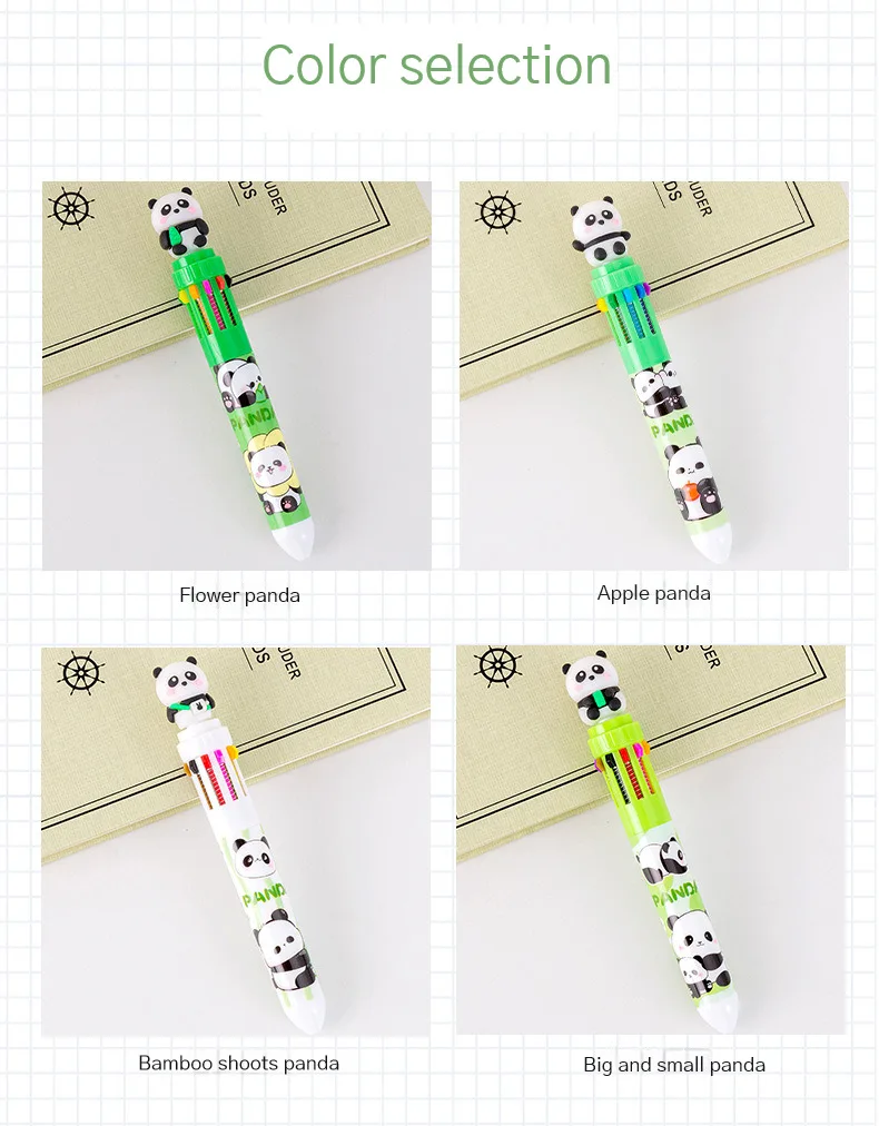 10Pcs/Lot Cute Panda 10 Color Ballpoint Pens Creative Multicolor Writing Pen Student School Stationery Office Supplies Gifts