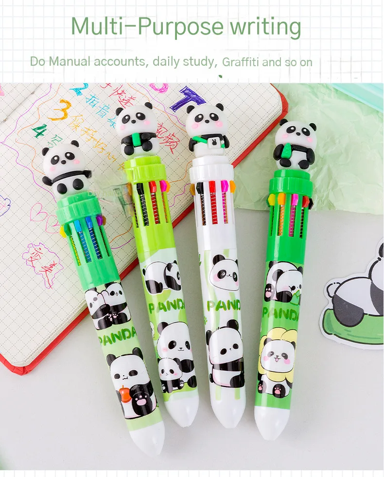10Pcs/Lot Cute Panda 10 Color Ballpoint Pens Creative Multicolor Writing Pen Student School Stationery Office Supplies Gifts