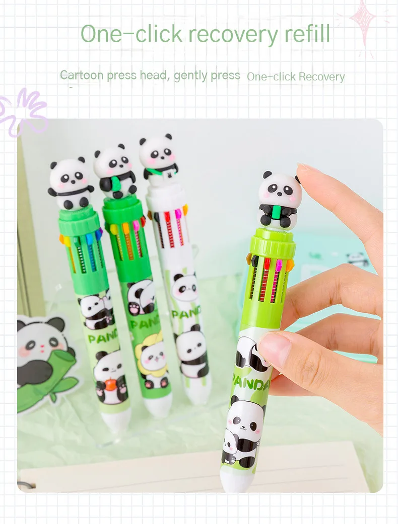 10Pcs/Lot Cute Panda 10 Color Ballpoint Pens Creative Multicolor Writing Pen Student School Stationery Office Supplies Gifts