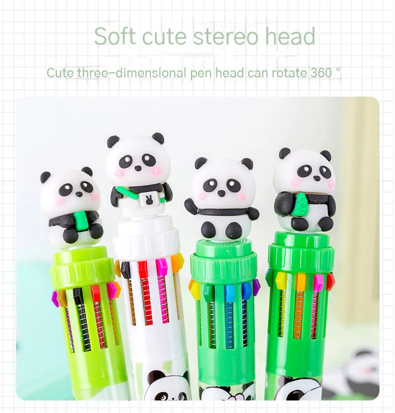 10Pcs/Lot Cute Panda 10 Color Ballpoint Pens Creative Multicolor Writing Pen Student School Stationery Office Supplies Gifts