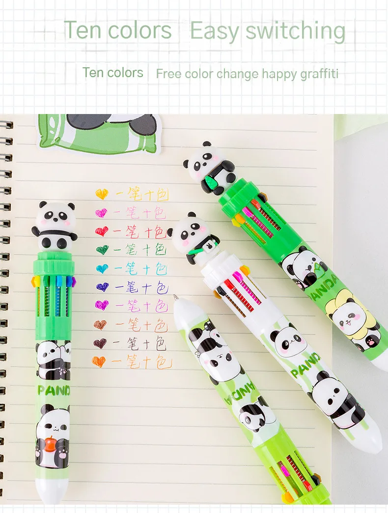 10Pcs/Lot Cute Panda 10 Color Ballpoint Pens Creative Multicolor Writing Pen Student School Stationery Office Supplies Gifts