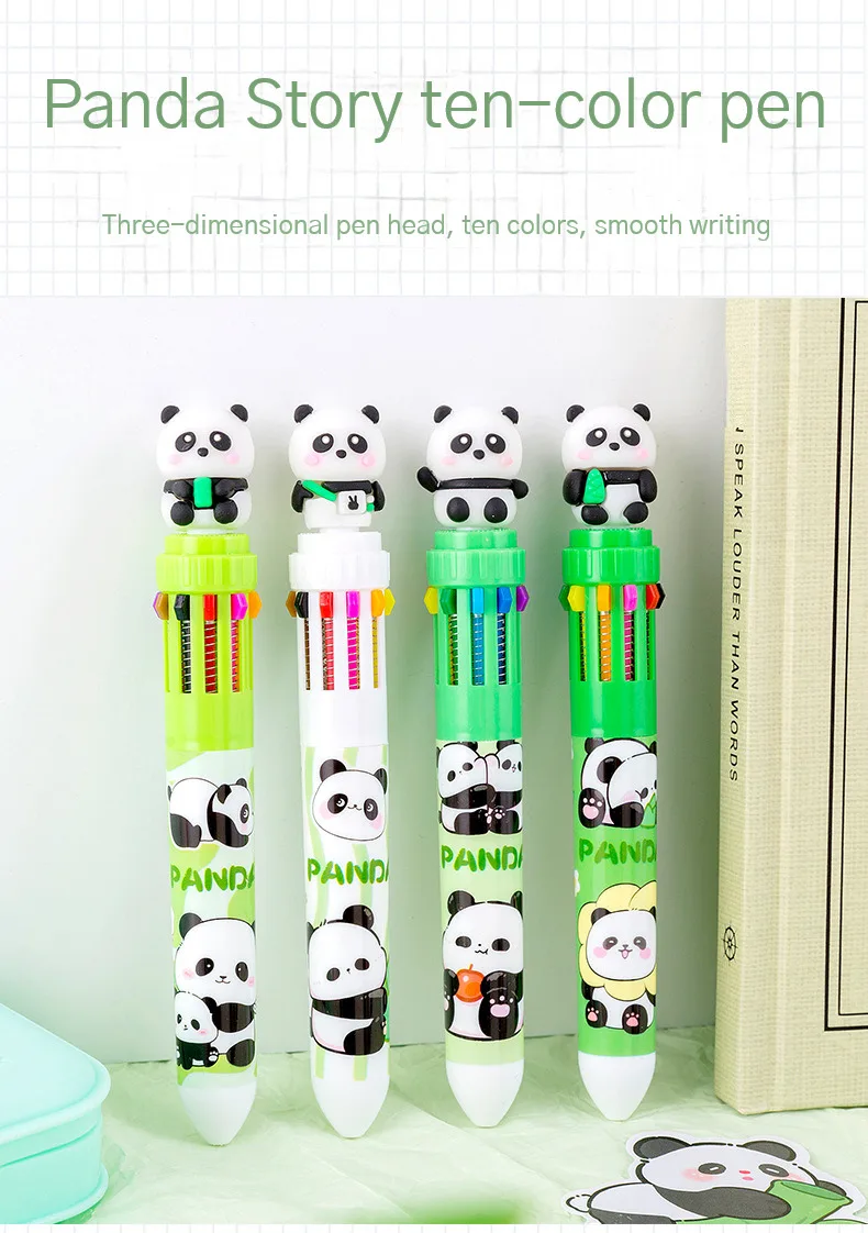 10Pcs/Lot Cute Panda 10 Color Ballpoint Pens Creative Multicolor Writing Pen Student School Stationery Office Supplies Gifts