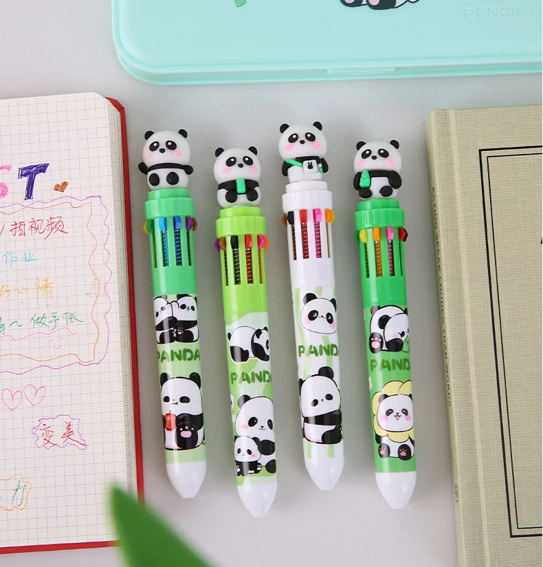 10Pcs/Lot Cute Panda 10 Color Ballpoint Pens Creative Multicolor Writing Pen Student School Stationery Office Supplies Gifts