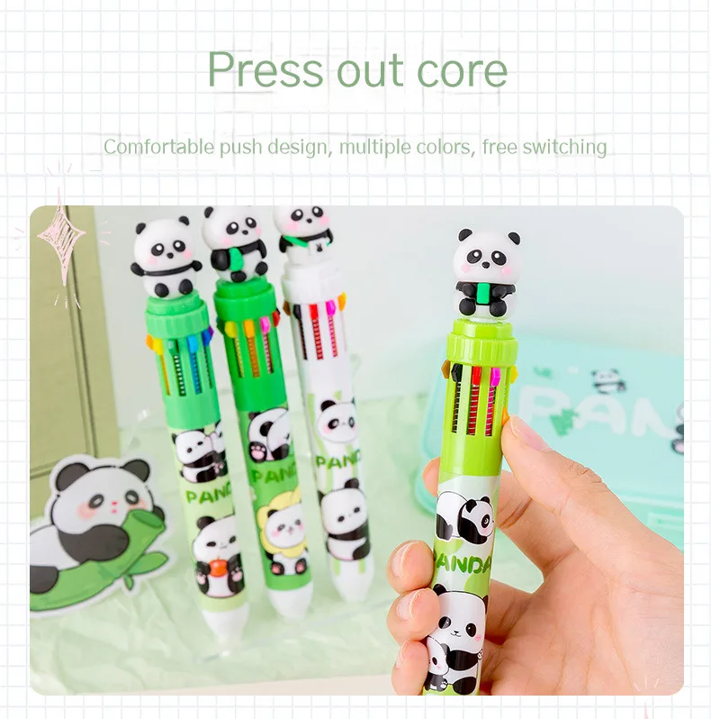 10Pcs/Lot Cute Panda 10 Color Ballpoint Pens Creative Multicolor Writing Pen Student School Stationery Office Supplies Gifts