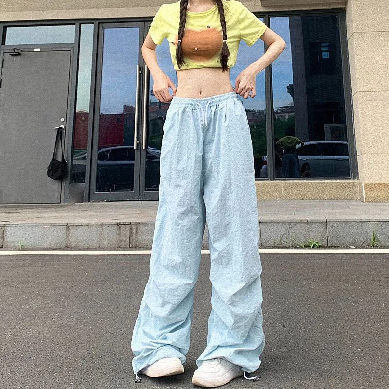Xpqbb Y2K Parachute Black Pants Women Hip Hop Streetwear Oversize Pockets Cargo Trousers Harajuku Wide Leg Baggy Sweatpants Lady