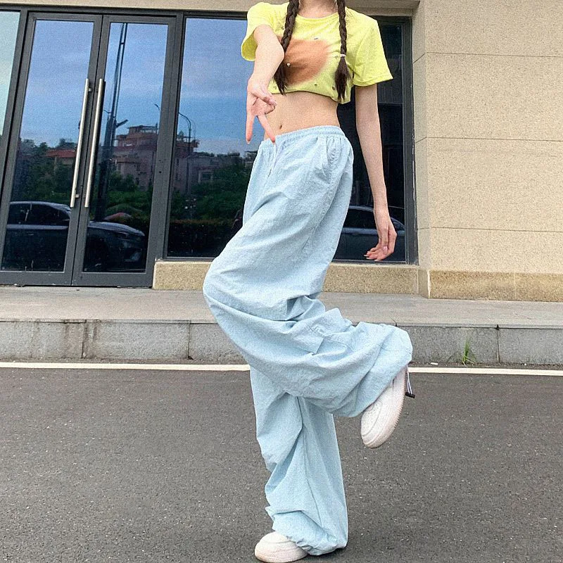 Xpqbb Y2K Parachute Black Pants Women Hip Hop Streetwear Oversize Pockets Cargo Trousers Harajuku Wide Leg Baggy Sweatpants Lady